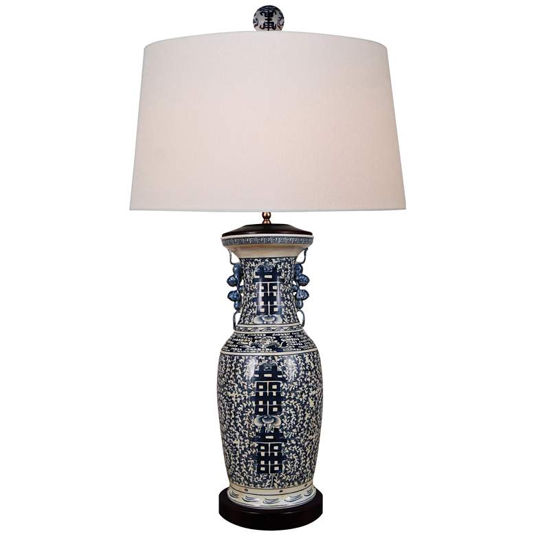 Image 1 Onana 39" High Dark Blue and White Porcelain Vase Table Lamp