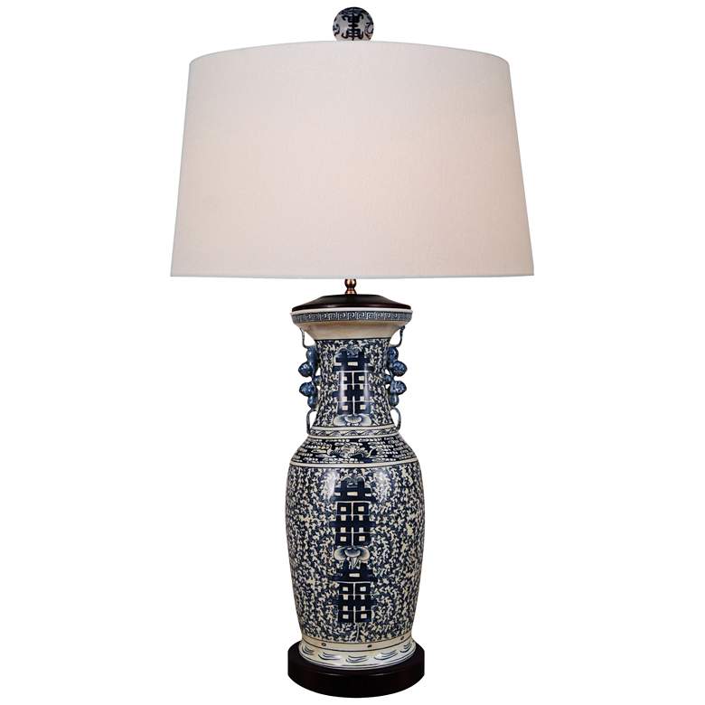 Image 1 Onana Dark Blue and White Porcelain Vase Table Lamp
