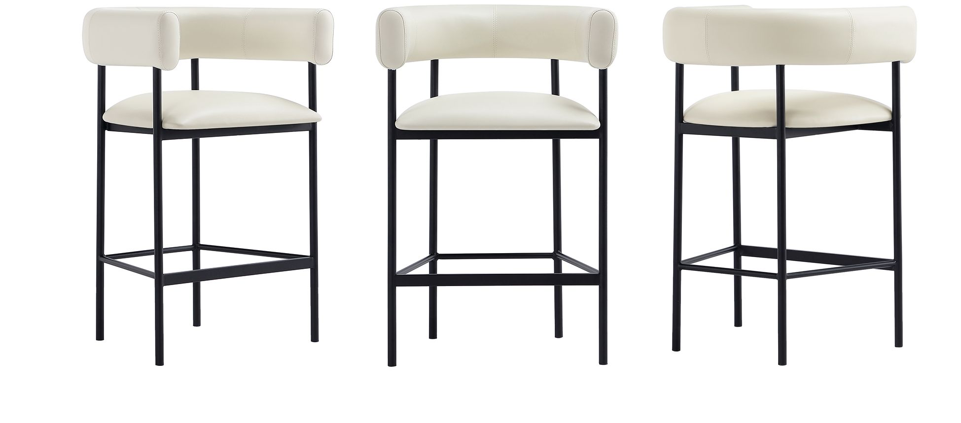 Onda Contemporary Vegan Leather Metal Counter Stool in Ivory