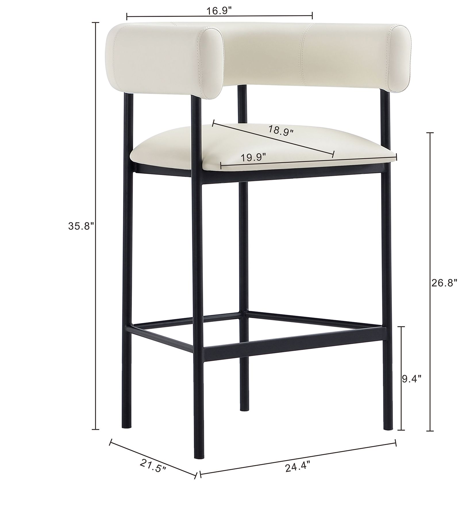 Image 4 Onda Contemporary Vegan Leather Metal Counter Stool in Ivory more views