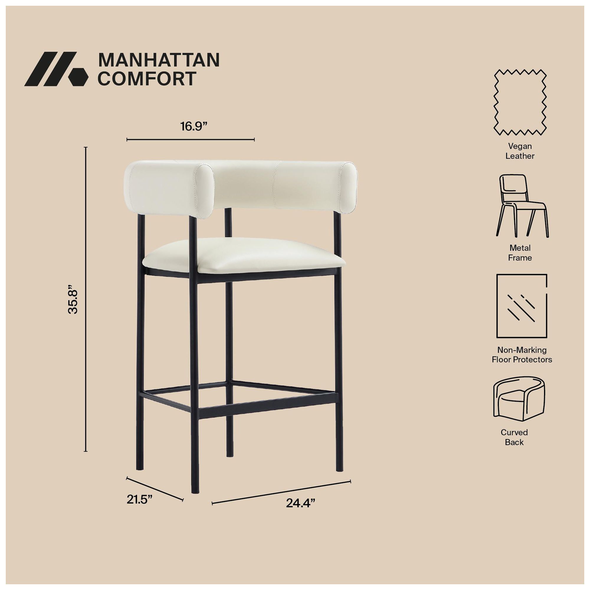 Image 5 Onda Contemporary Vegan Leather Metal Counter Stool in Ivory more views