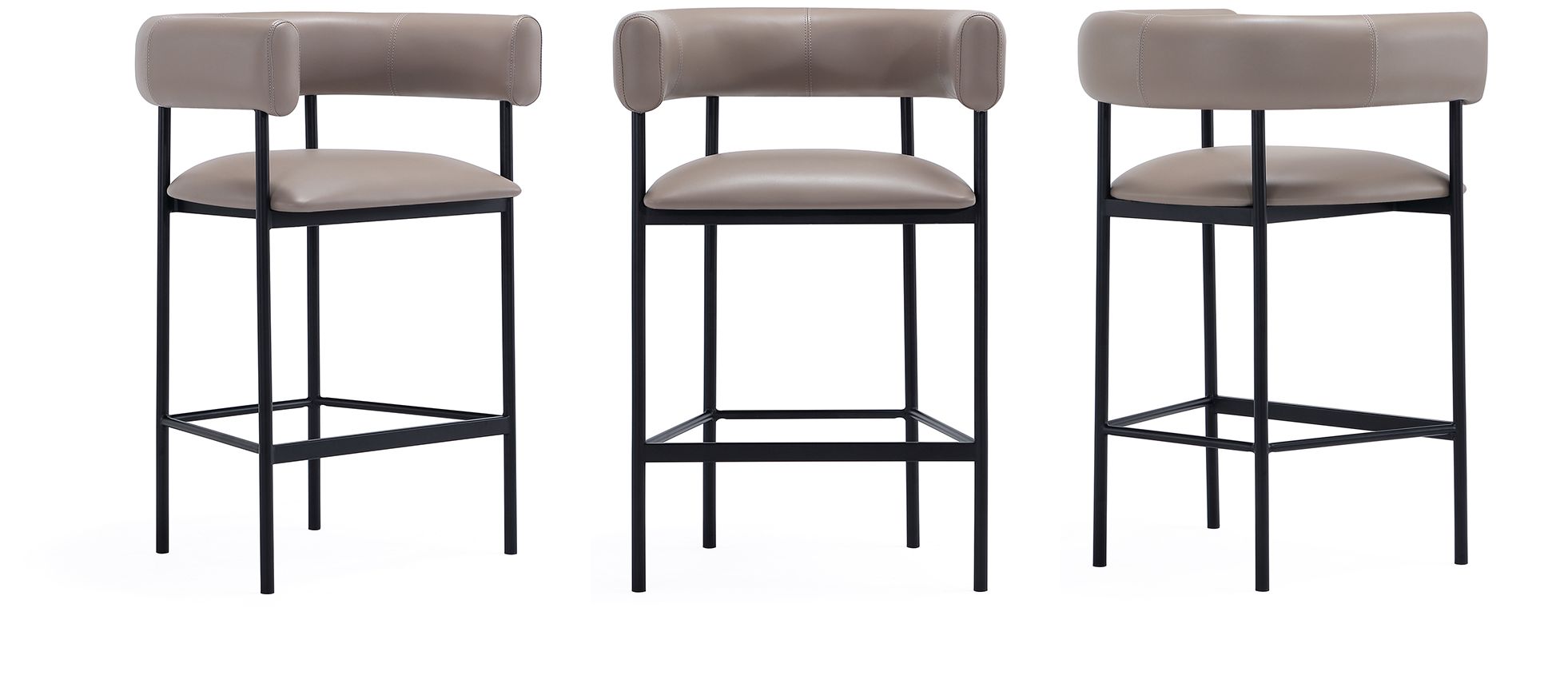 Onda Contemporary Vegan Leather Metal Counter Stool in Taupe