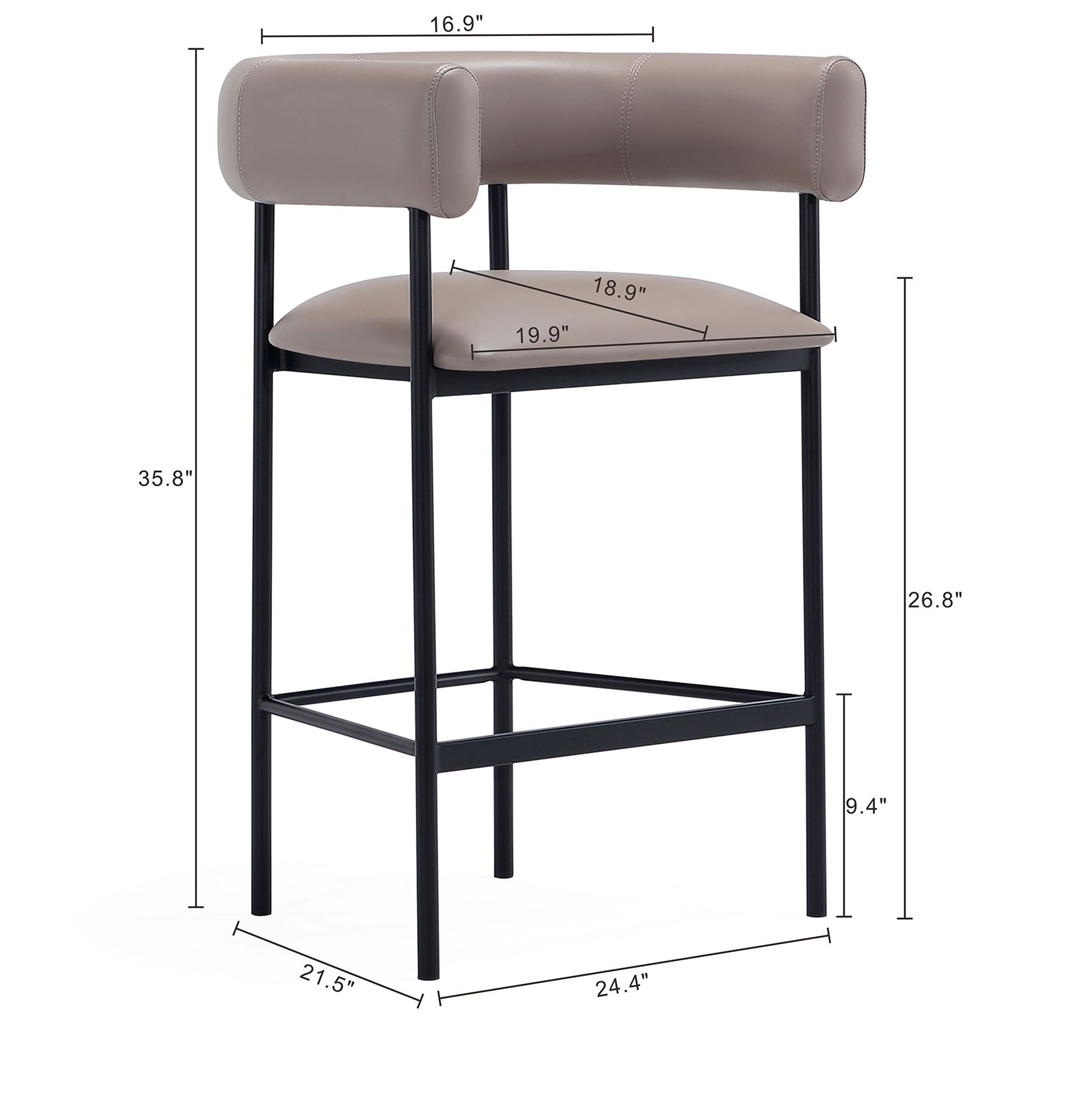 Image 4 Onda Contemporary Vegan Leather Metal Counter Stool in Taupe more views