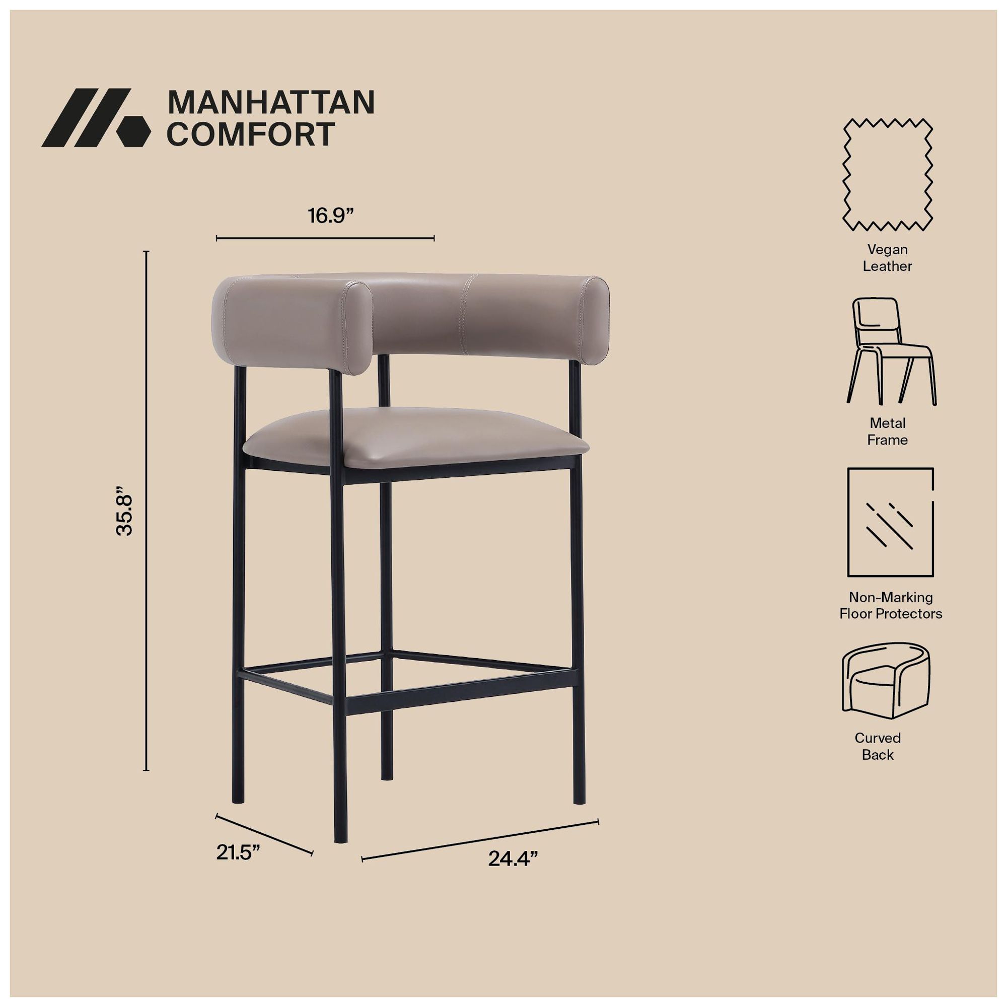 Image 5 Onda Contemporary Vegan Leather Metal Counter Stool in Taupe more views