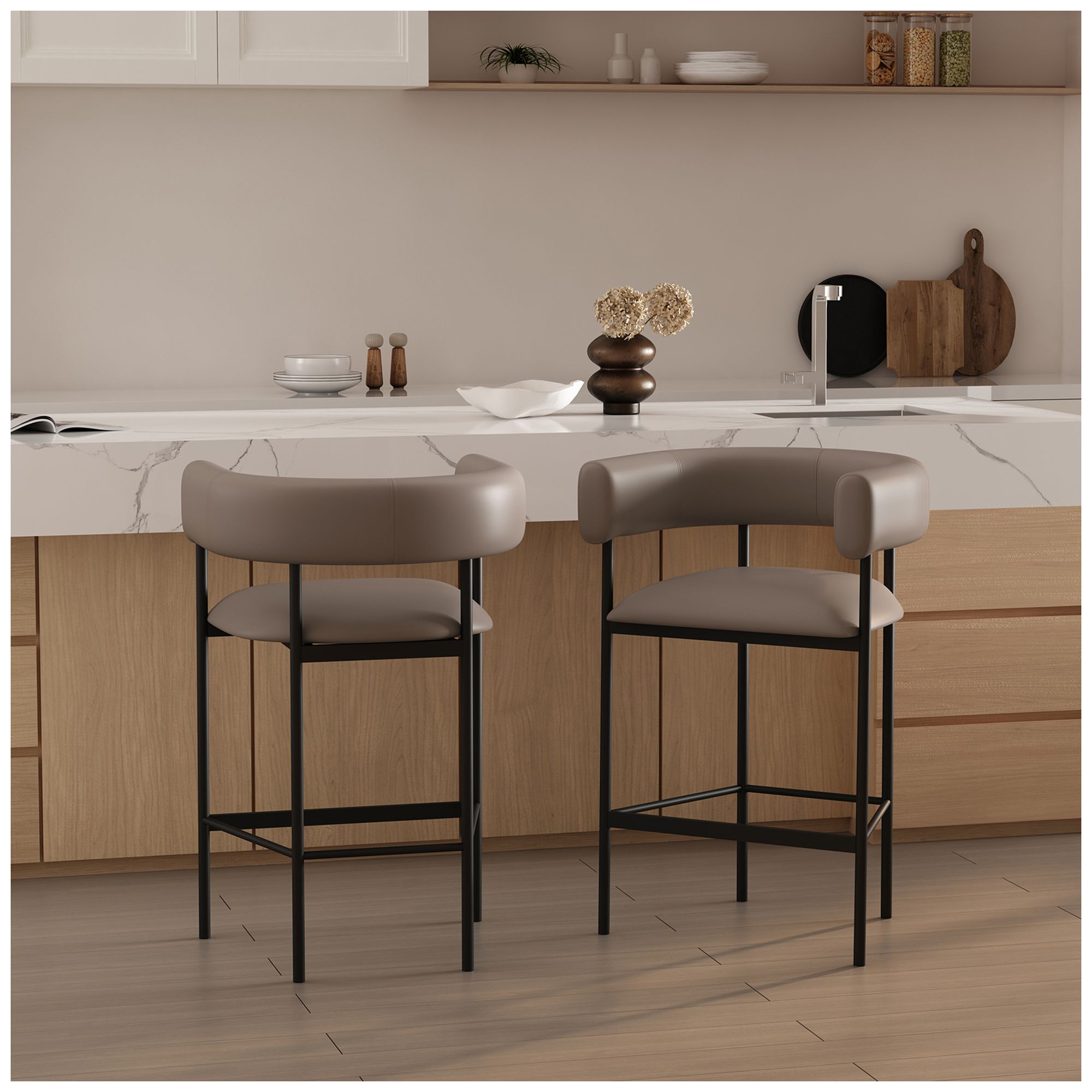 Onda Contemporary Vegan Leather Metal Counter Stool in Taupe