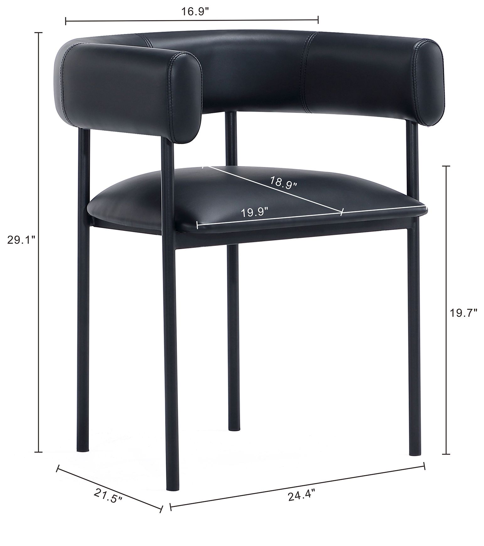Image 4 Onda Contemporary Vegan Leather Metal Dining Chair in Black more views