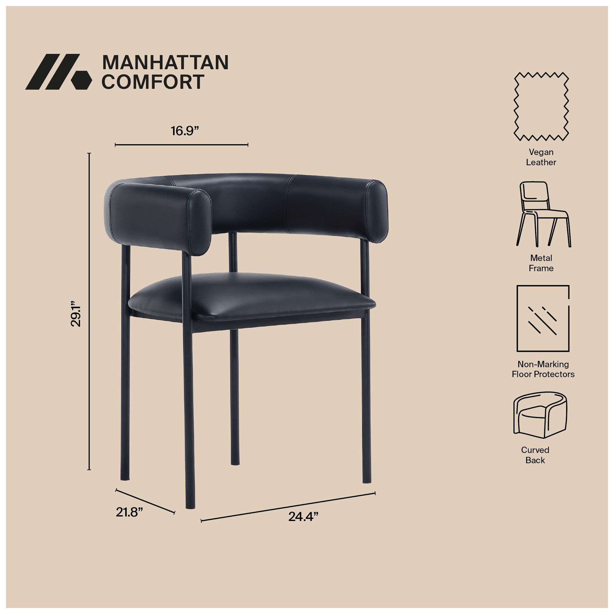 Image 5 Onda Contemporary Vegan Leather Metal Dining Chair in Black more views