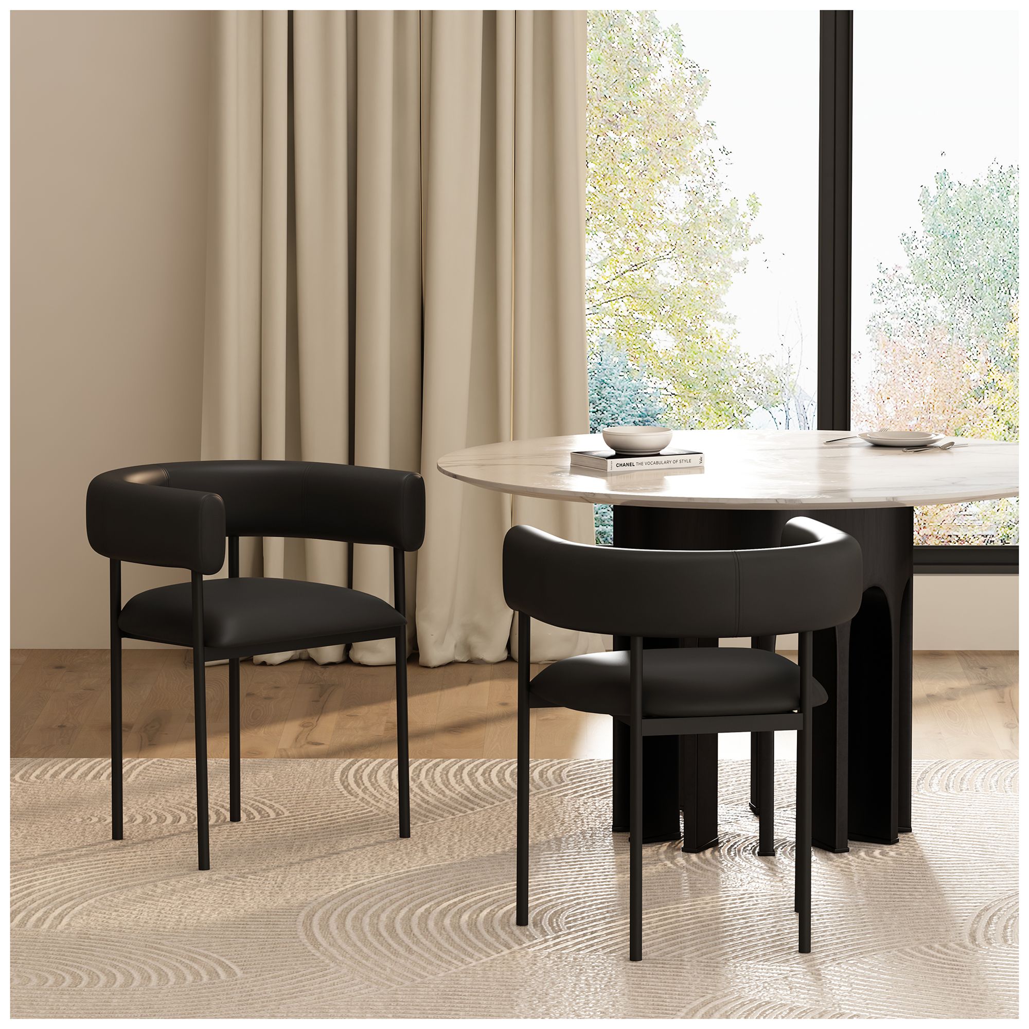 Onda Contemporary Vegan Leather Metal Dining Chair in Black
