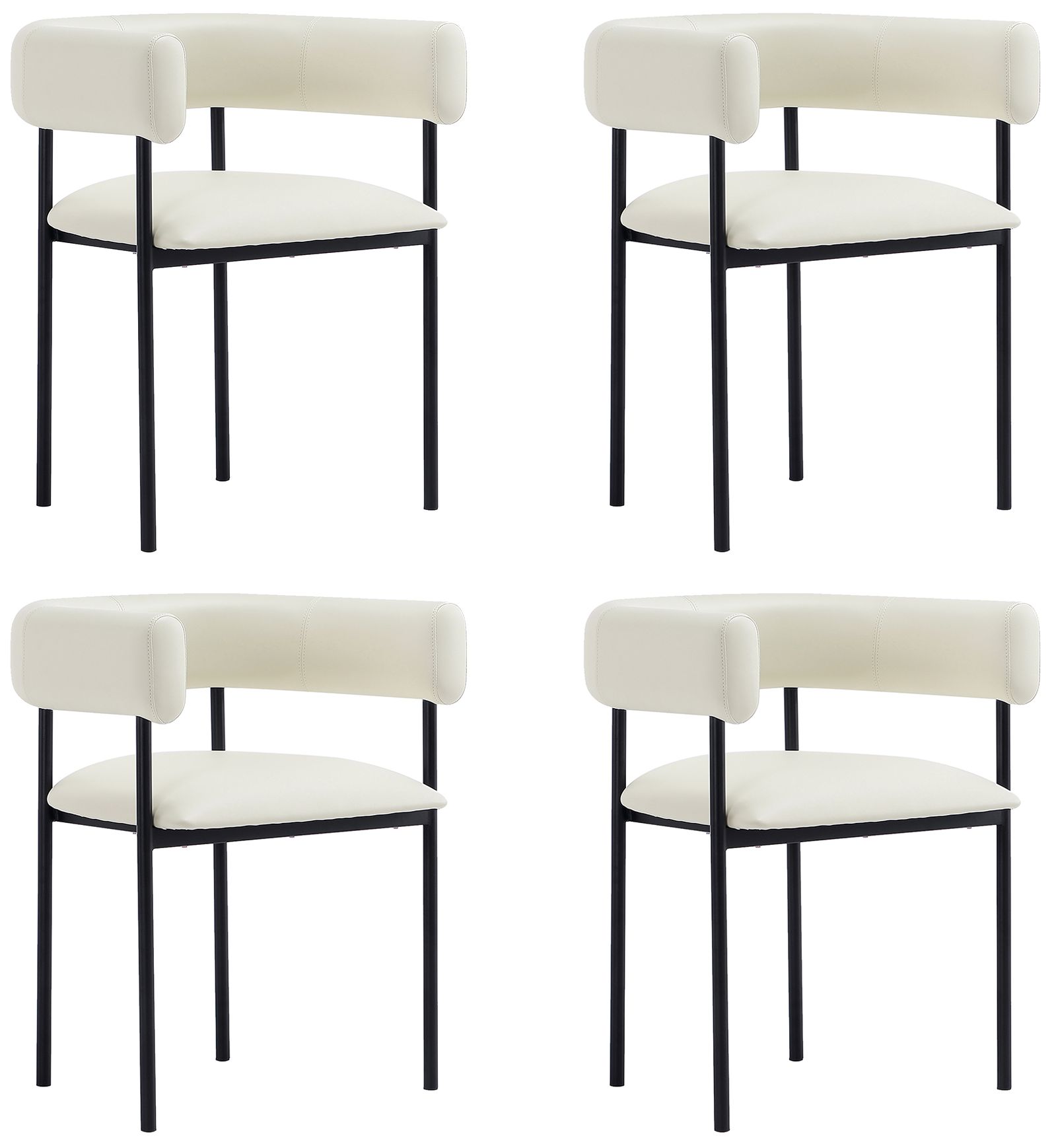 Onda Contemporary Vegan Leather Metal Dining Chair in Ivory
