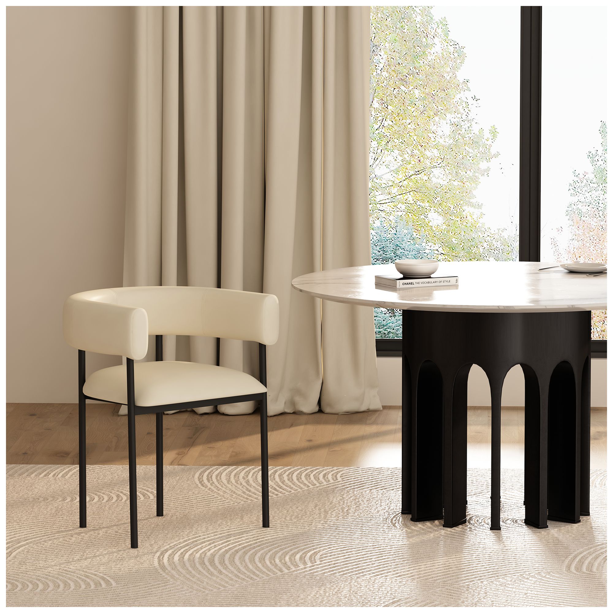 Image 4 Onda Contemporary Vegan Leather Metal Dining Chair in Ivory more views