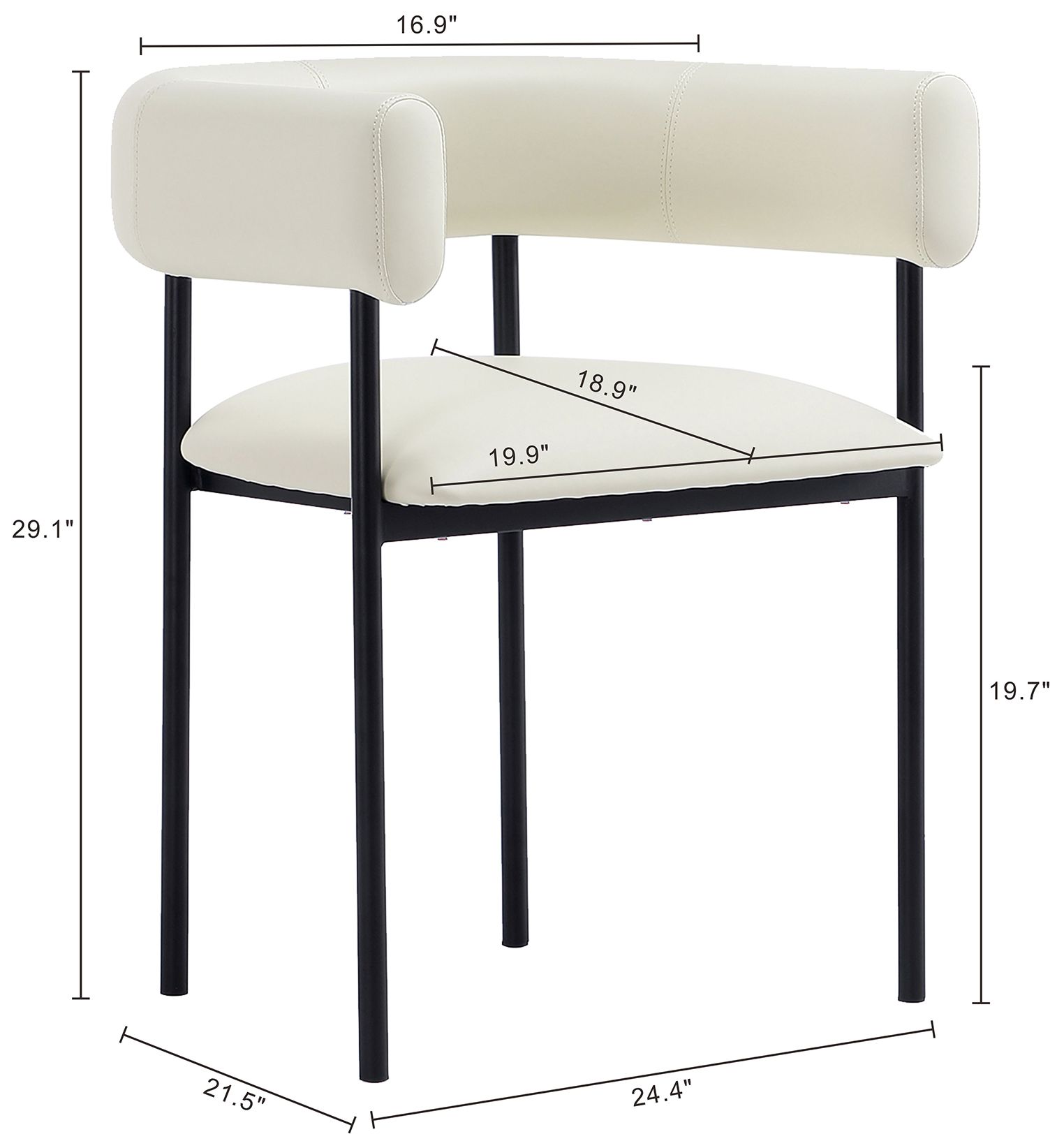 Image 5 Onda Contemporary Vegan Leather Metal Dining Chair in Ivory more views