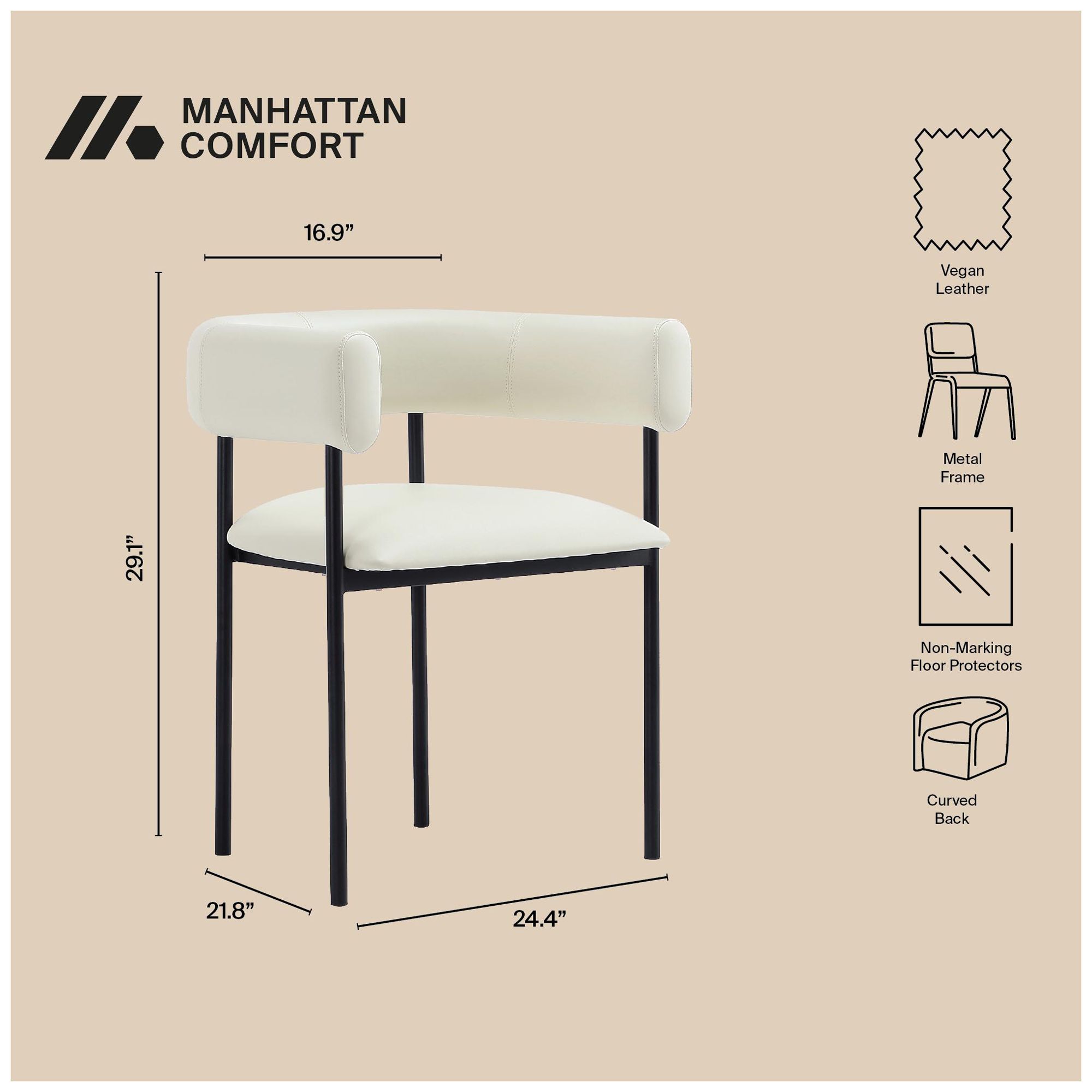 Image 6 Onda Contemporary Vegan Leather Metal Dining Chair in Ivory more views