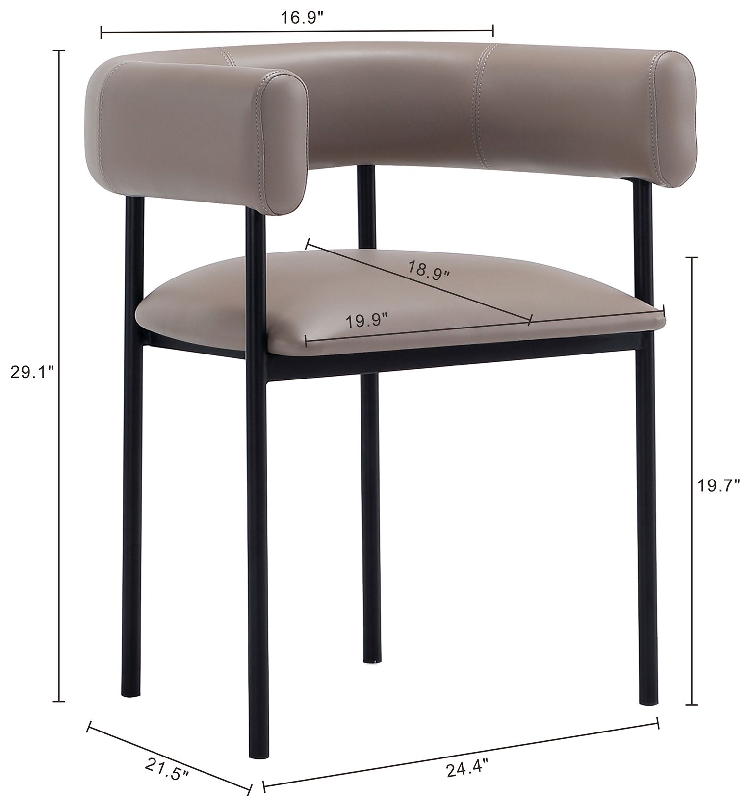 Image 4 Onda Contemporary Vegan Leather Metal Dining Chair in Taupe more views