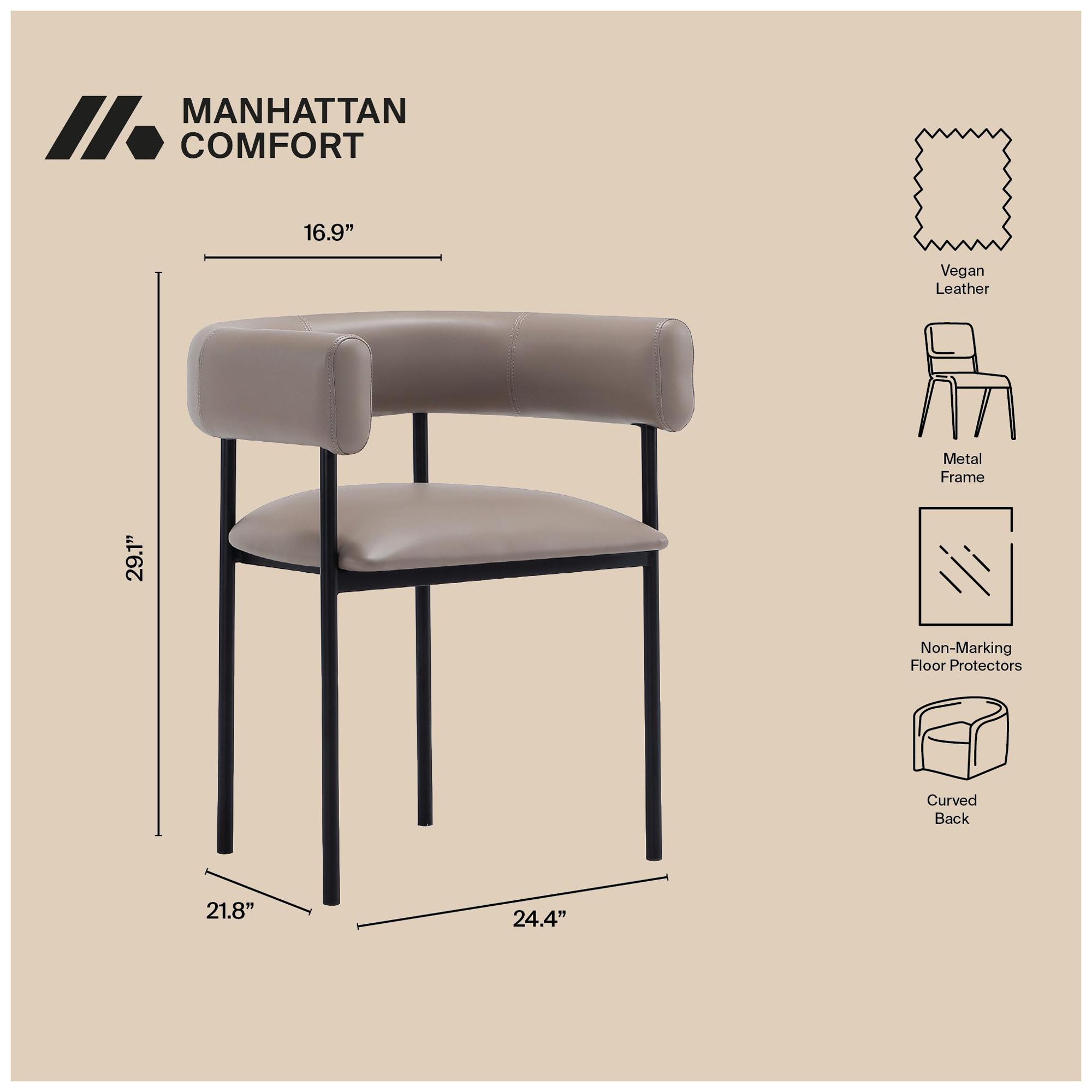 Image 5 Onda Contemporary Vegan Leather Metal Dining Chair in Taupe more views