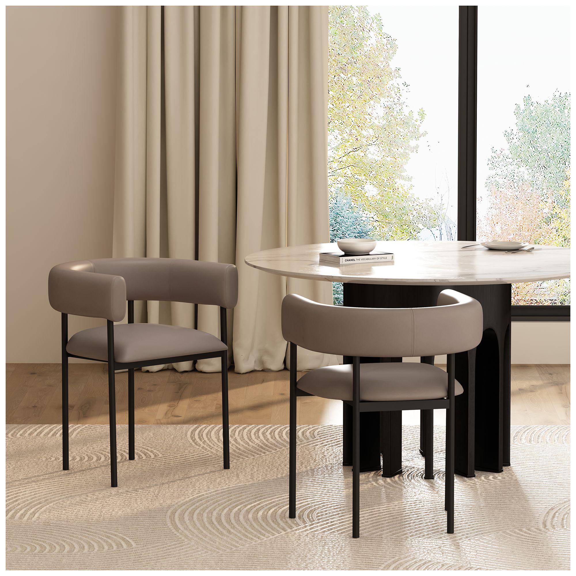 Onda Contemporary Vegan Leather Metal Dining Chair in Taupe