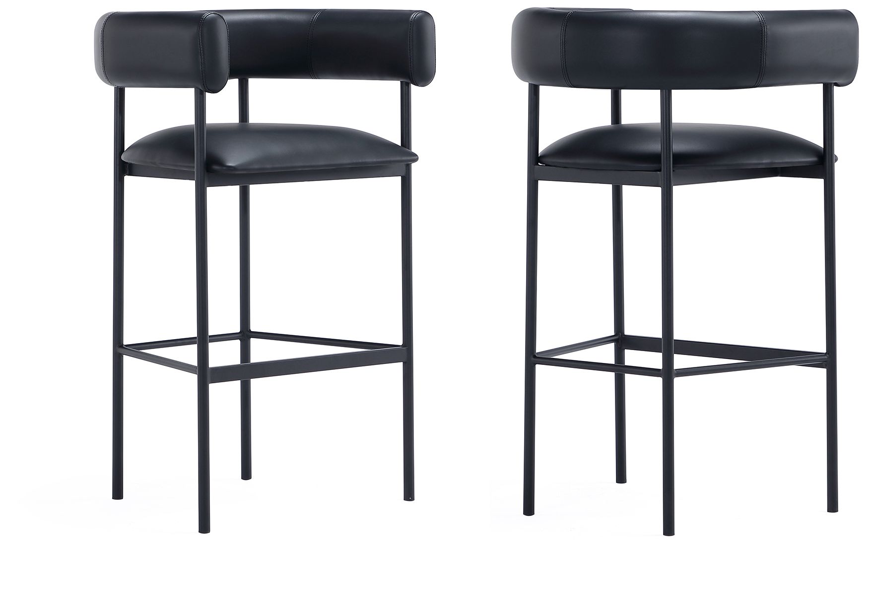 Onda Contemporary Vegan Leather Metal Upholstered Barstool in Black