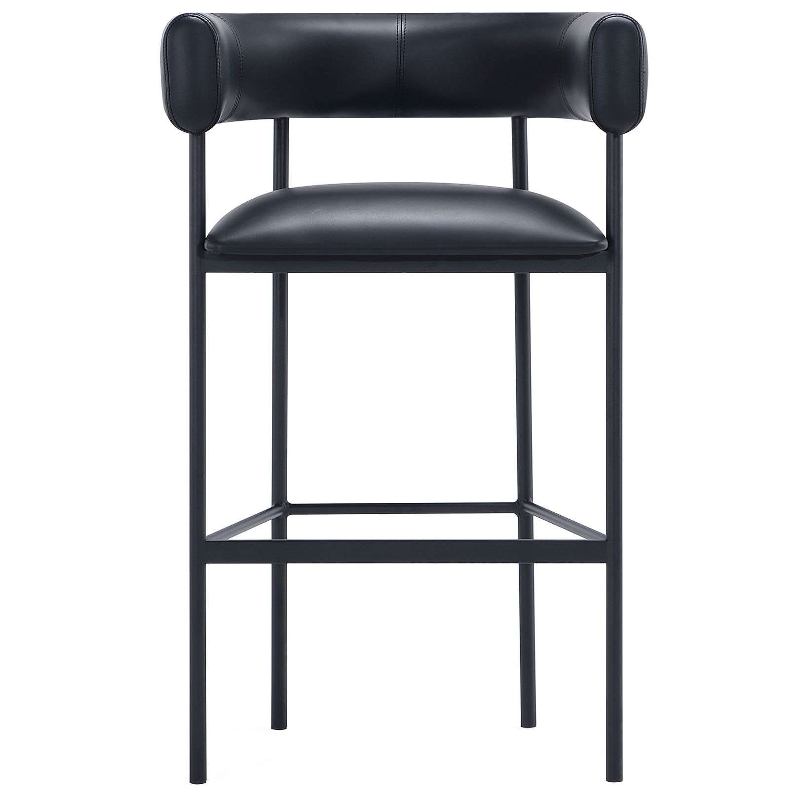 Image 7 Onda Contemporary Vegan Leather Metal Upholstered Barstool in Black more views