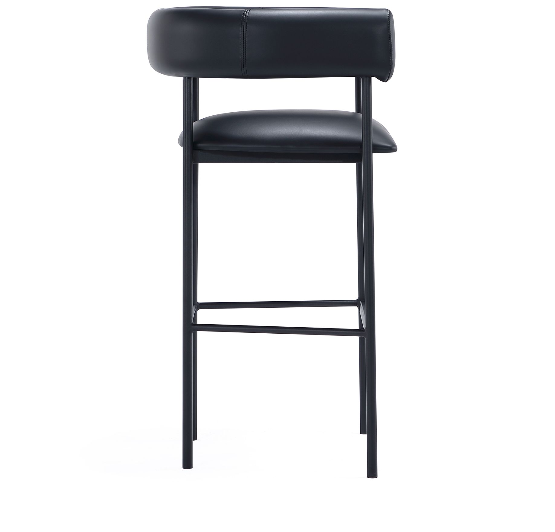 Onda Contemporary Vegan Leather Metal Upholstered Barstool in Black