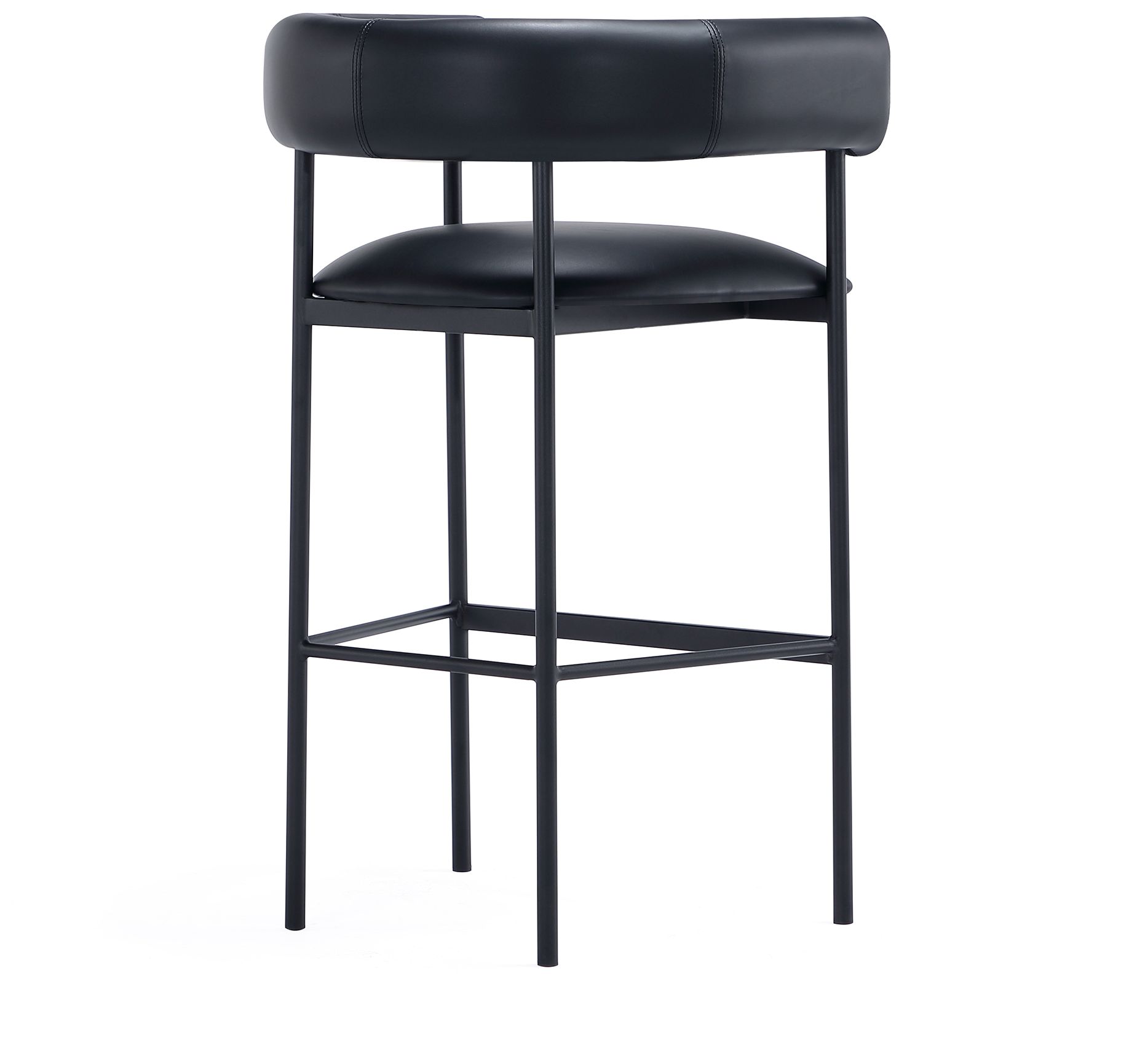 Onda Contemporary Vegan Leather Metal Upholstered Barstool in Black