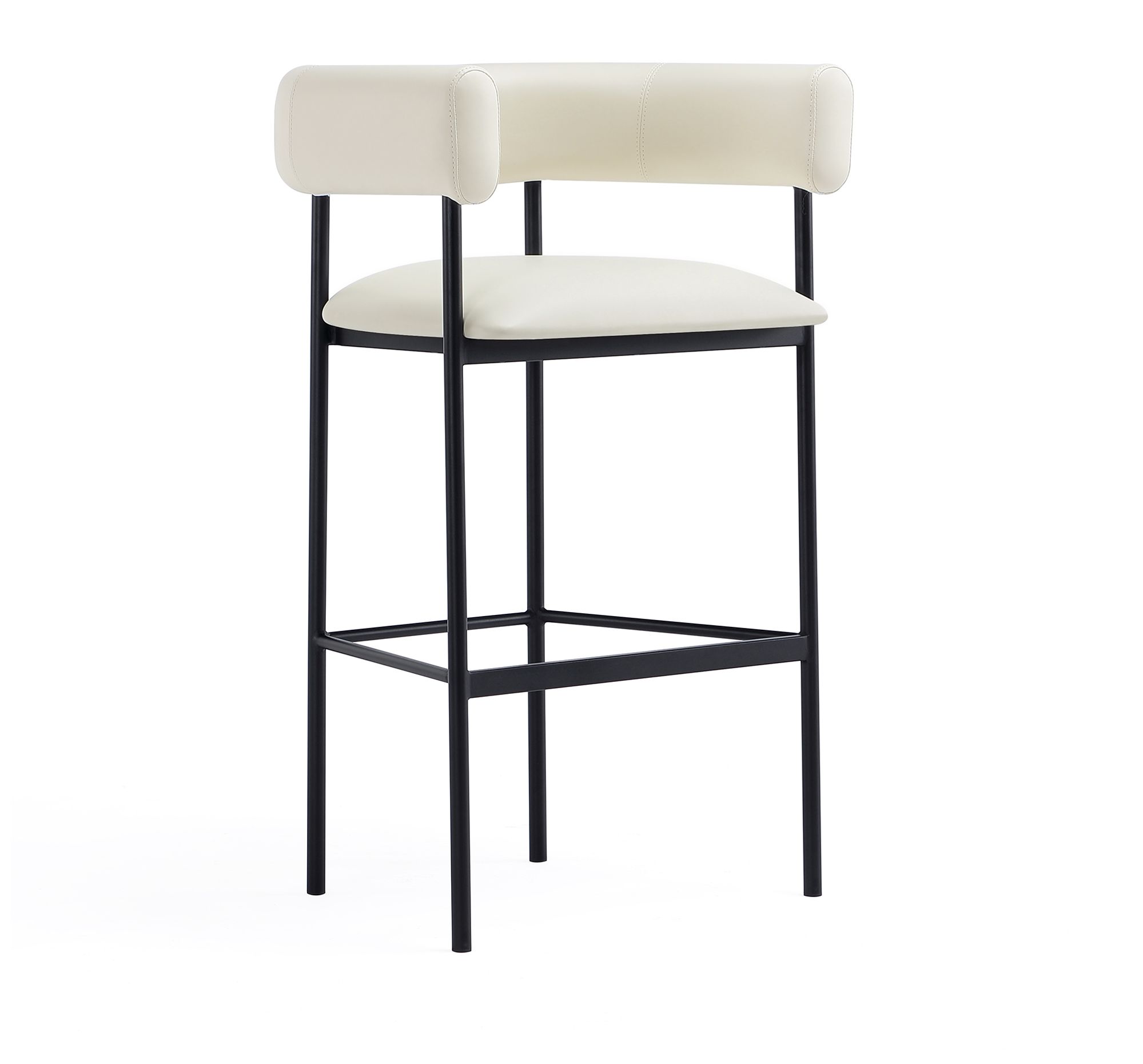 Image 3 Onda Contemporary Vegan Leather Metal Upholstered Barstool in Ivory more views