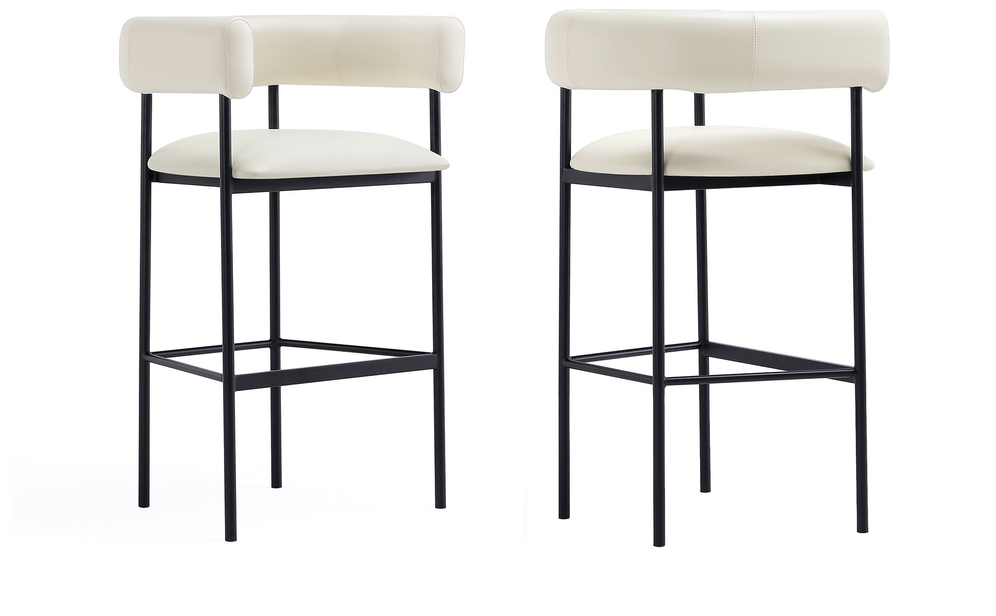 Onda Contemporary Vegan Leather Metal Upholstered Barstool in Ivory