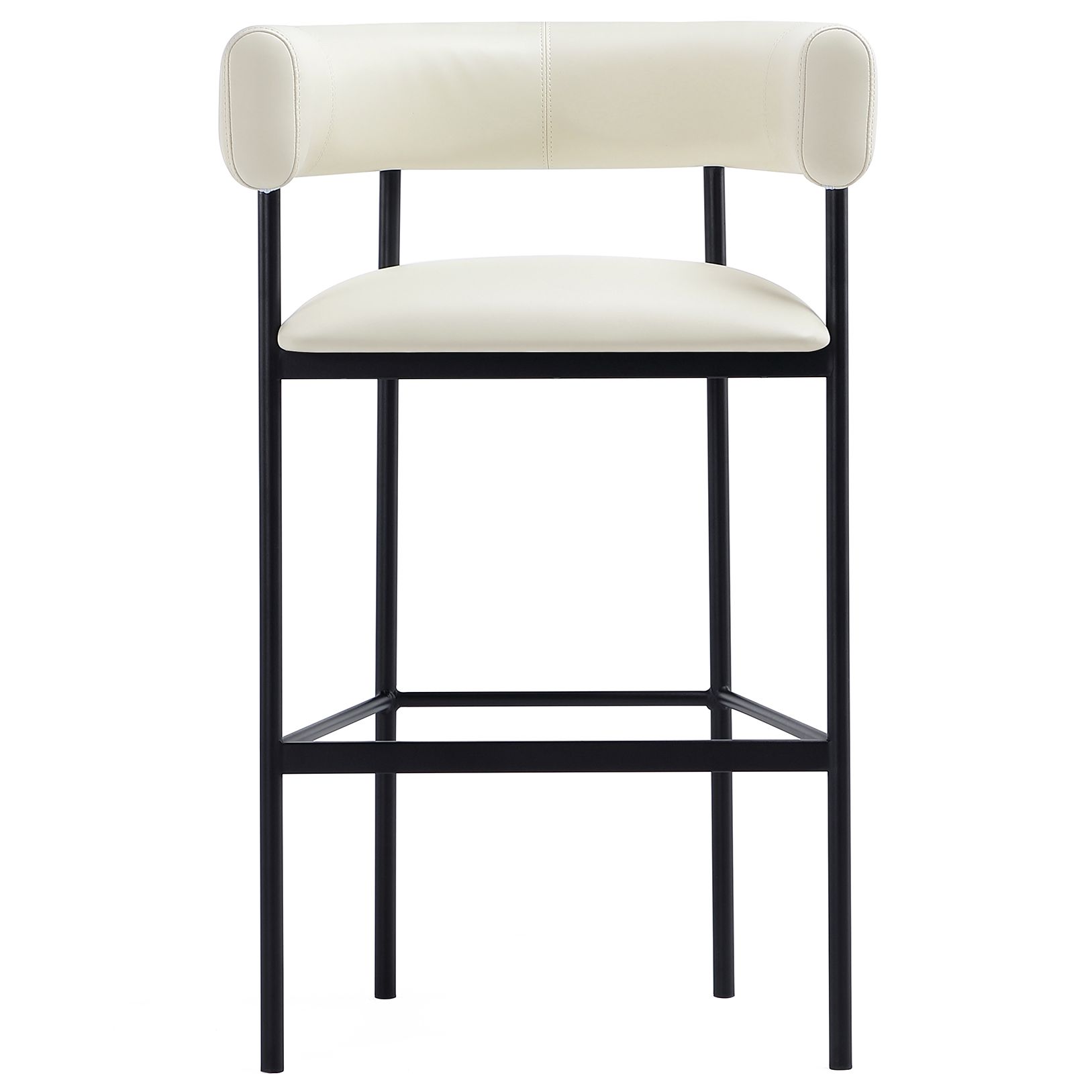 Image 7 Onda Contemporary Vegan Leather Metal Upholstered Barstool in Ivory more views