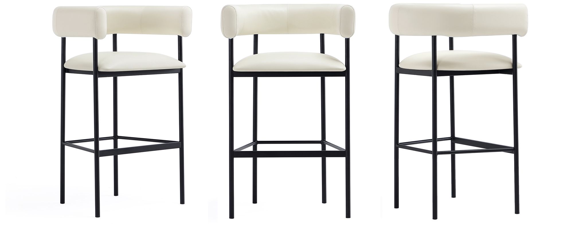 Onda Contemporary Vegan Leather Metal Upholstered Barstool in Ivory