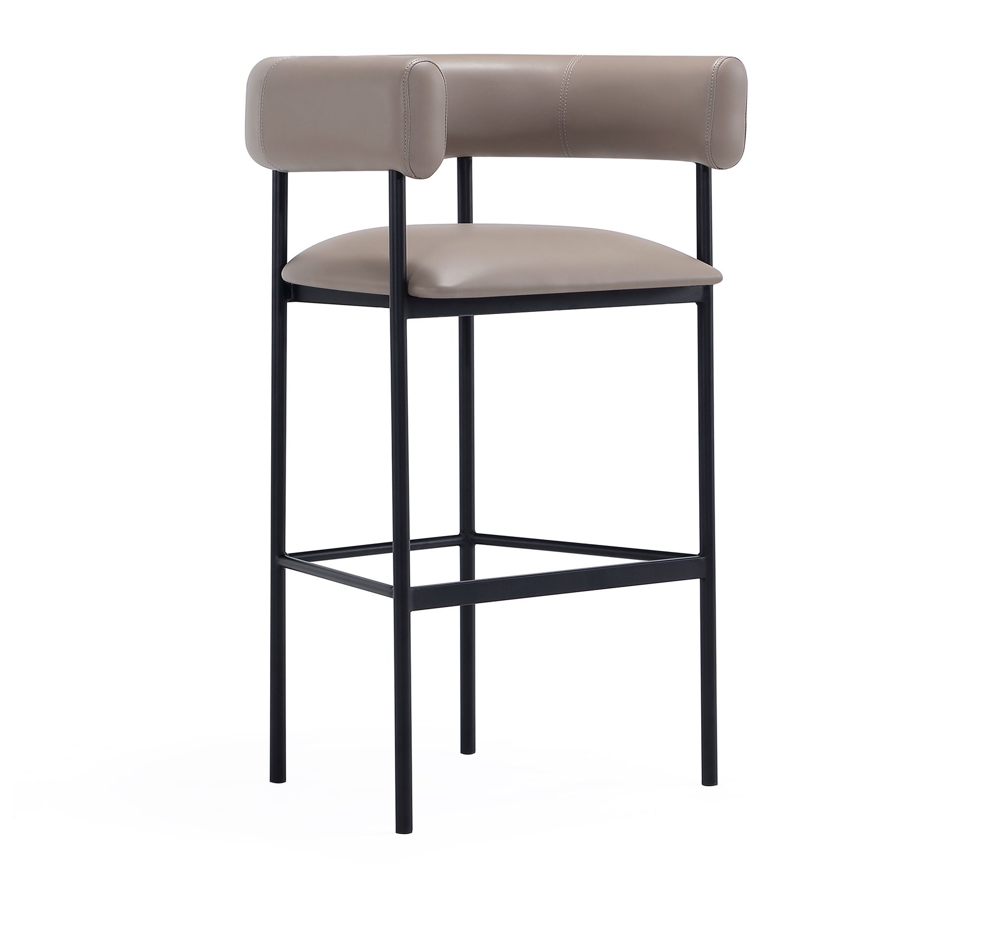 Image 3 Onda Contemporary Vegan Leather Metal Upholstered Barstool in Taupe more views