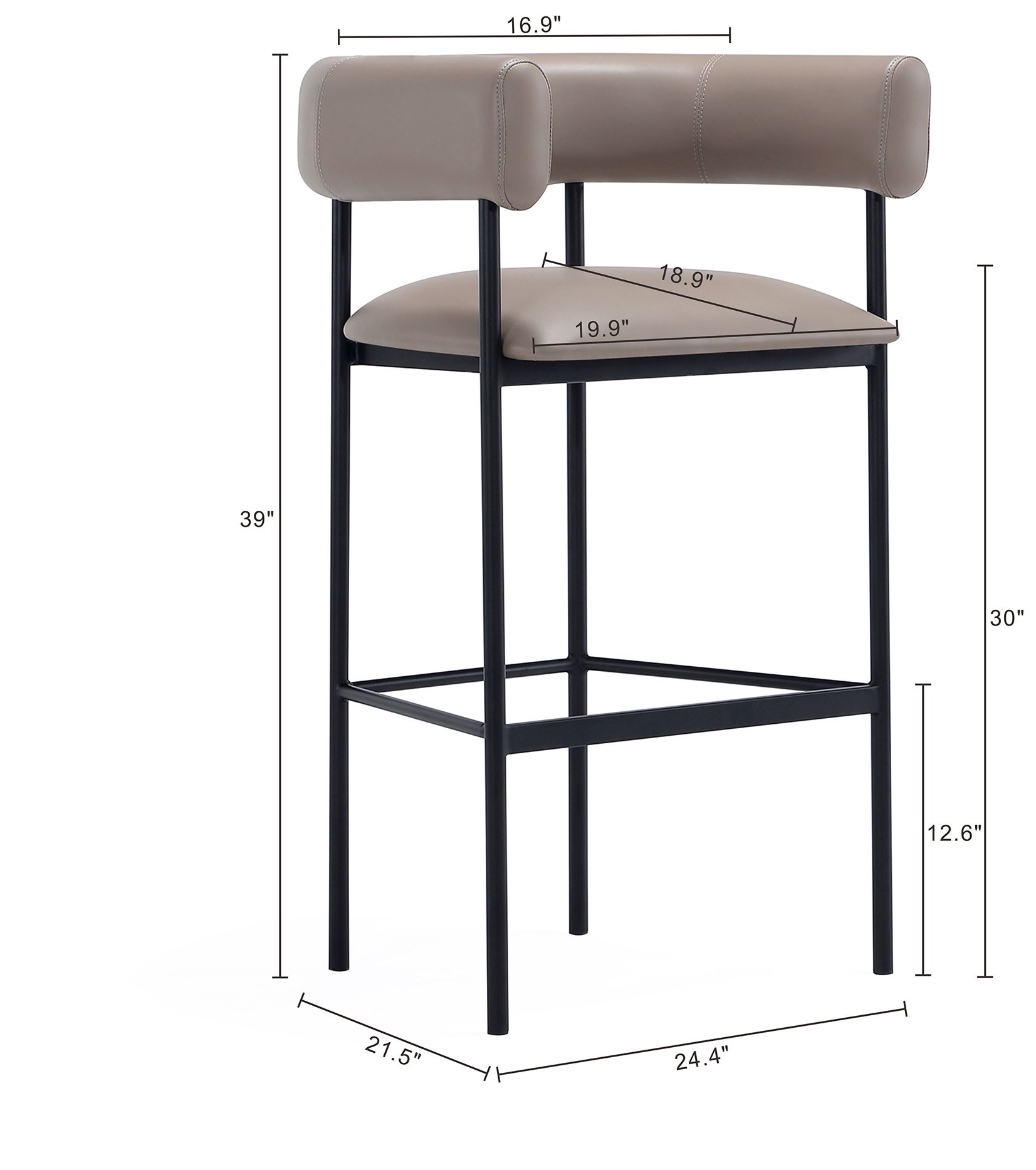 Image 4 Onda Contemporary Vegan Leather Metal Upholstered Barstool in Taupe more views