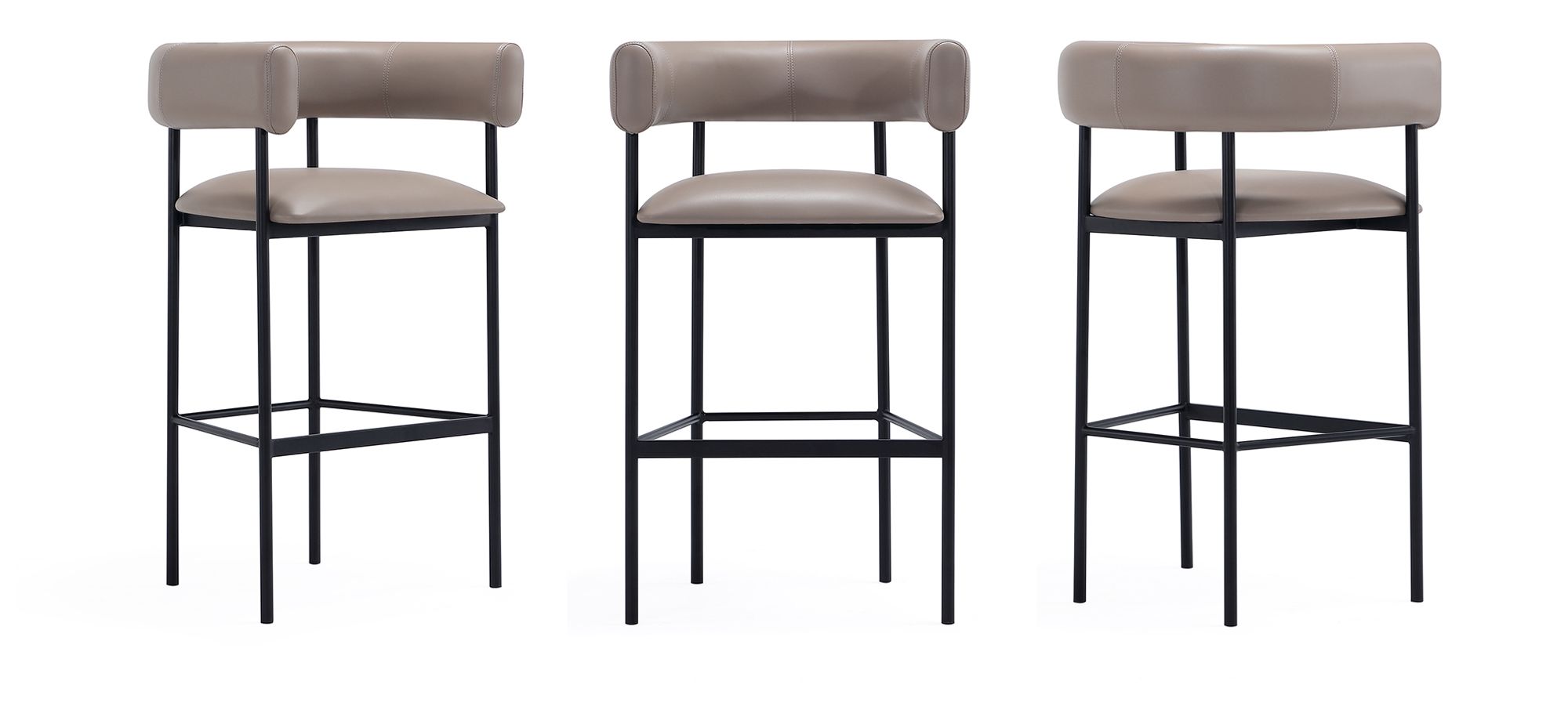 Onda Contemporary Vegan Leather Metal Upholstered Barstool in Taupe