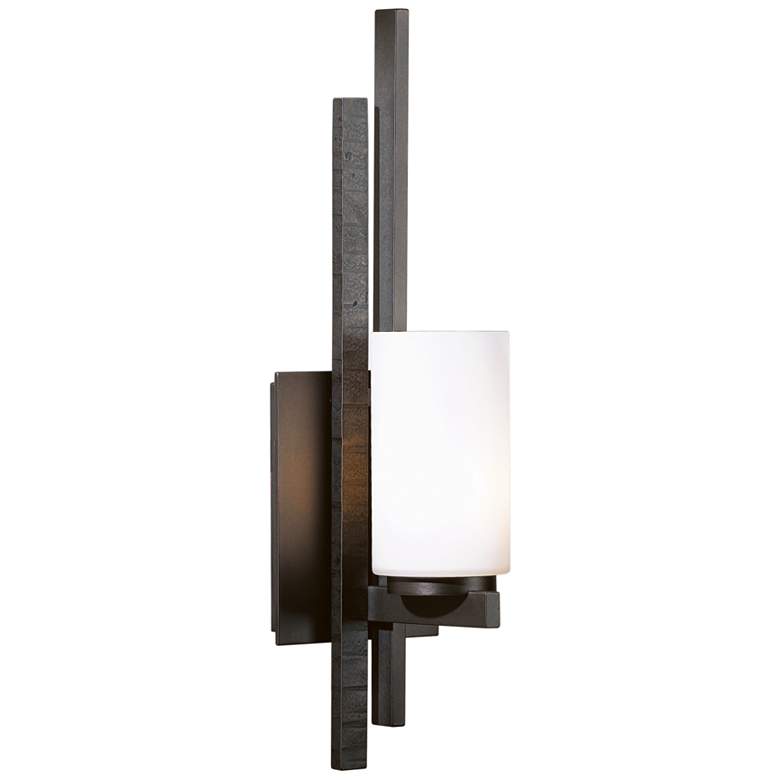 Image 1 Ondrian 1 Light Sconce - Dark Smoke Finish - Opal Glass - Right Orientation
