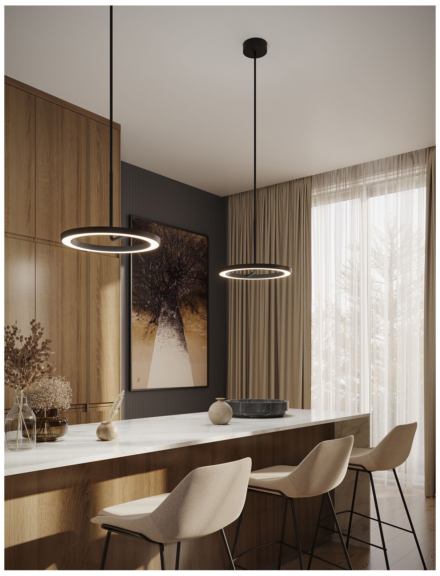 Image 3 One 6" Wide Black LED Pendant more views