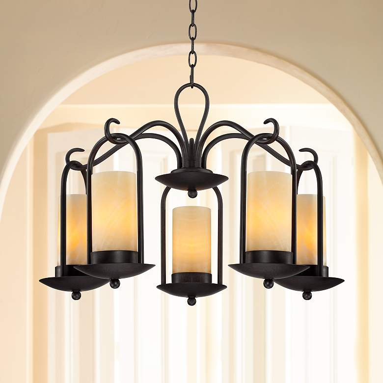 Image 1 Onyx Faux Stone Candle 30 inch Wide Indoor-Outdoor Chandelier