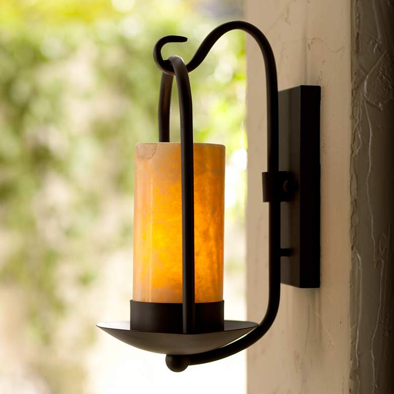 Image 1 Onyx Stone Faux Candle 15" High Espresso Wall Light