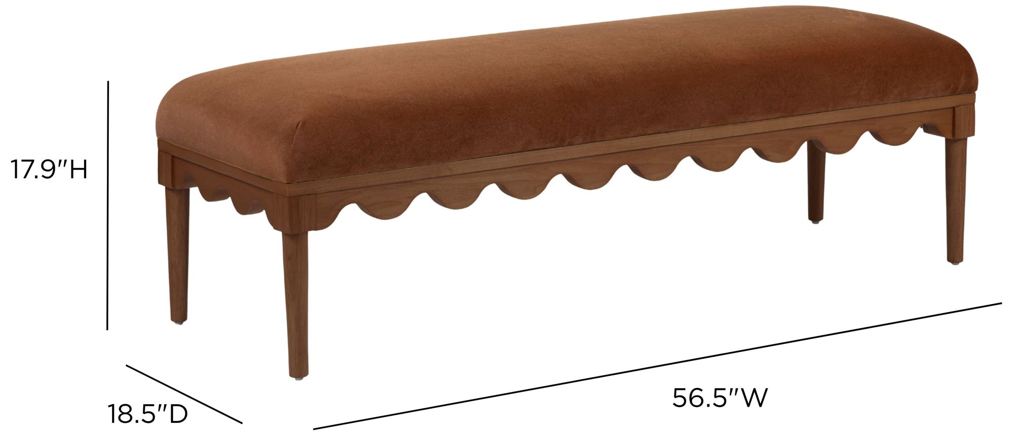 Oodle Bronze Vegan Mohair Bench in Walnut