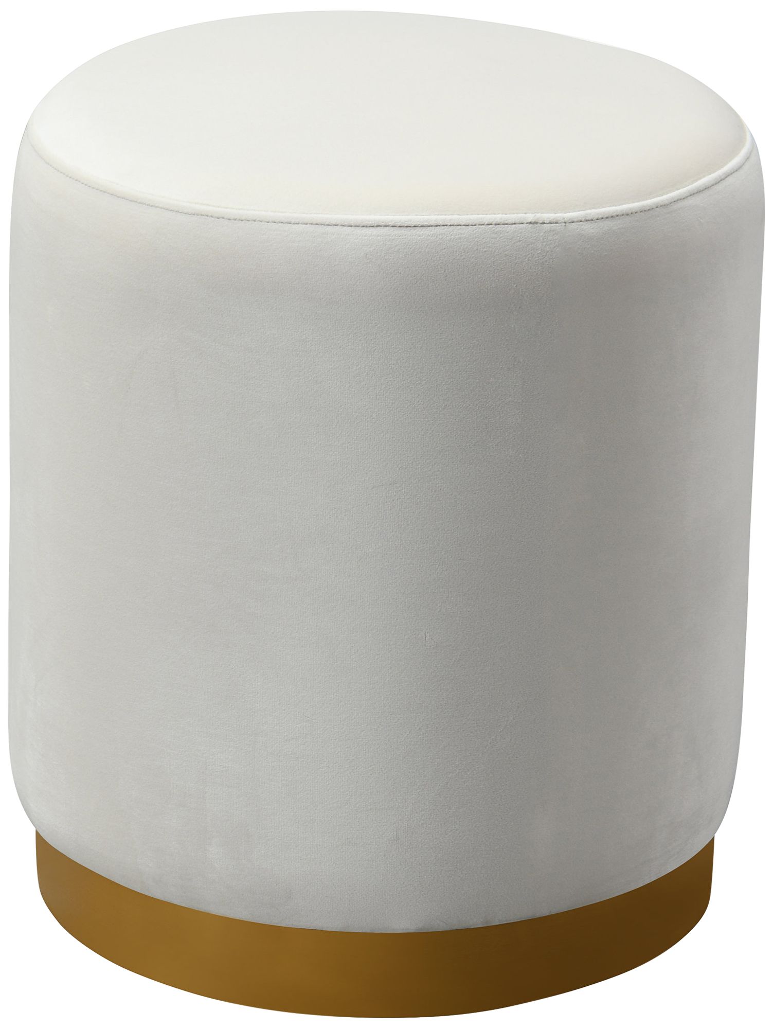 Opal Cream Velvet Round Ottoman with Gold Base