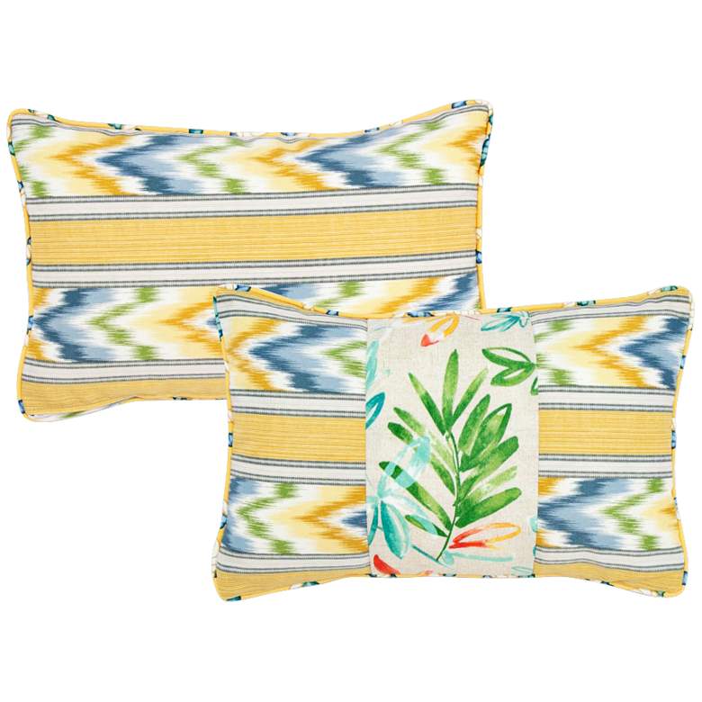 Image 1 Opal Floral and Striped 20 inchx13 inch Lumbar Indoor-Outdoor Pillow