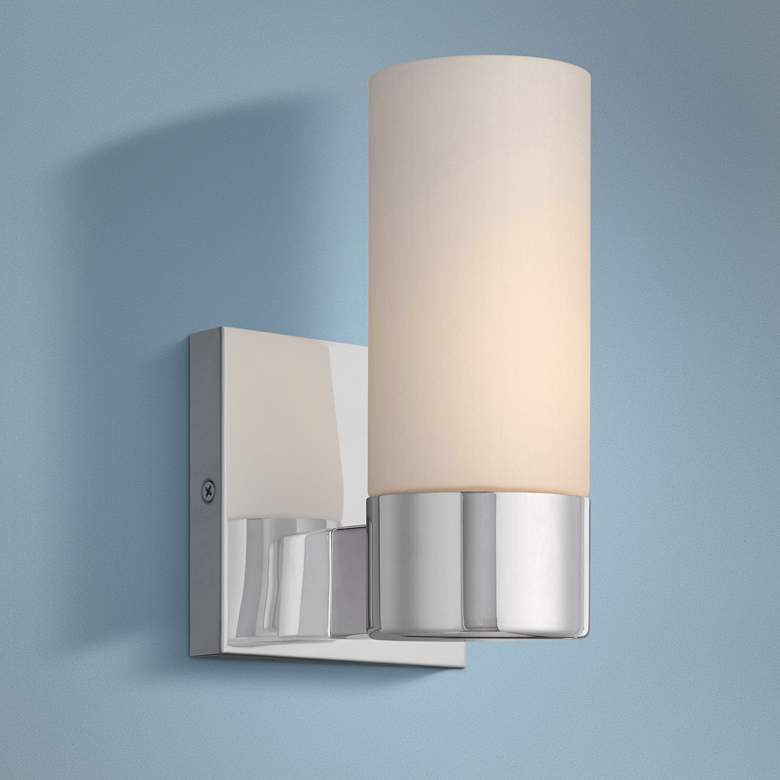 Image 1 Opal Glass 7 3/4" High Chrome Wall Sconce