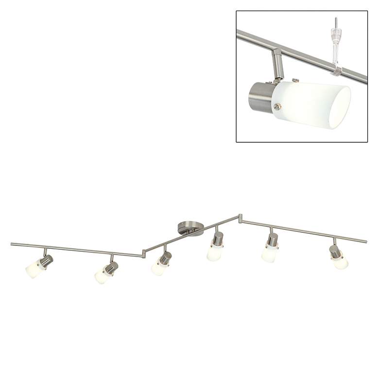 Image 1 Opal Glass 71" Wide 6-Light Pivot-Arm Ceiling Light Fixture