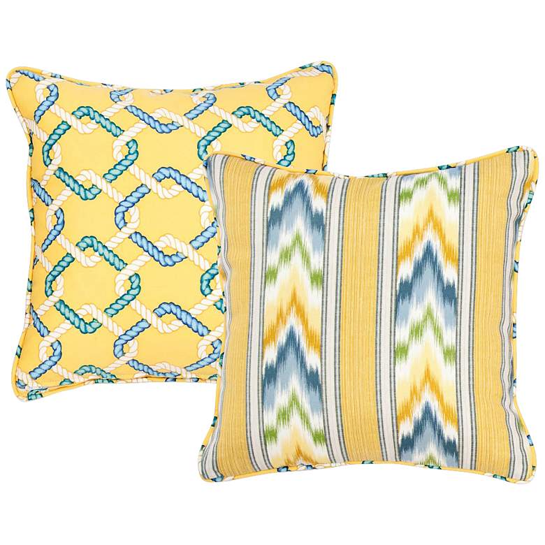 Image 1 Opal Striped and Chain Link 18 inch Square Indoor-Outdoor Pillow
