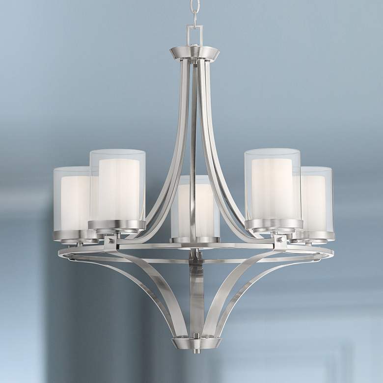 Image 1 Opaline 23 1/2 inch Wide Brushed Nickel 5-Light Chandelier