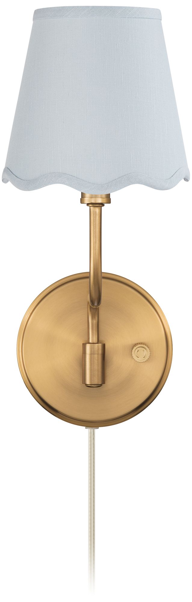 Image 5 Opehlia 9 1/2" High Warm Brass Plug-In Wall Sconce Blue Scallop Shade more views