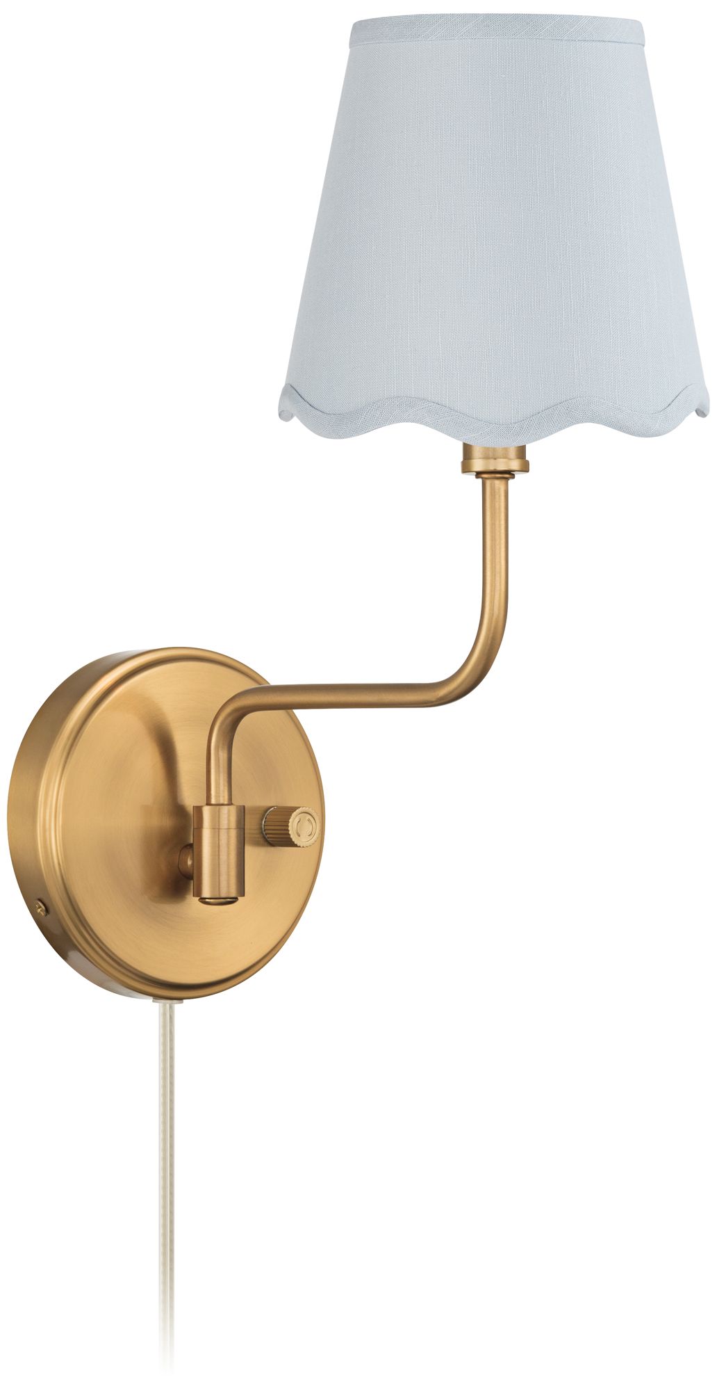 Image 6 Opehlia 9 1/2" High Warm Brass Plug-In Wall Sconce Blue Scallop Shade more views