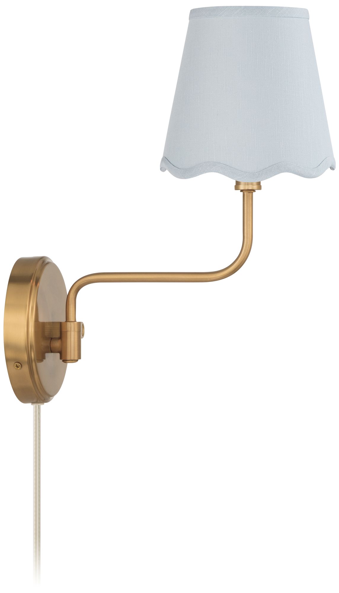 Image 7 Opehlia 9 1/2" High Warm Brass Plug-In Wall Sconce Blue Scallop Shade more views