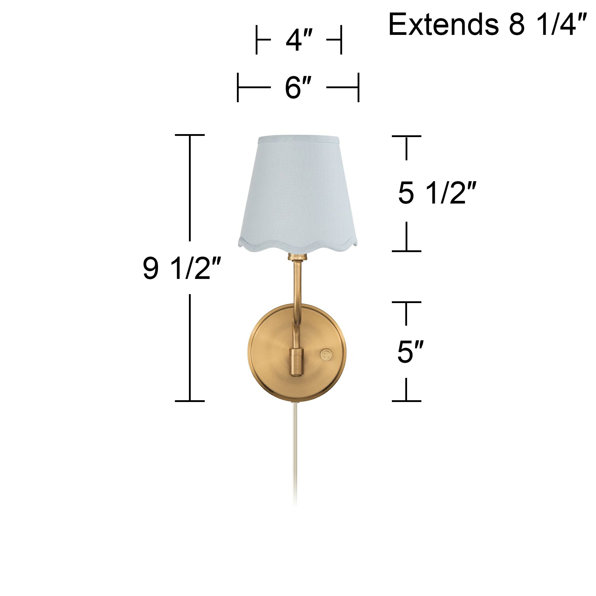 Opehlia 9 1/2" High Warm Brass Plug-In Wall Sconce Blue Scallop Shade