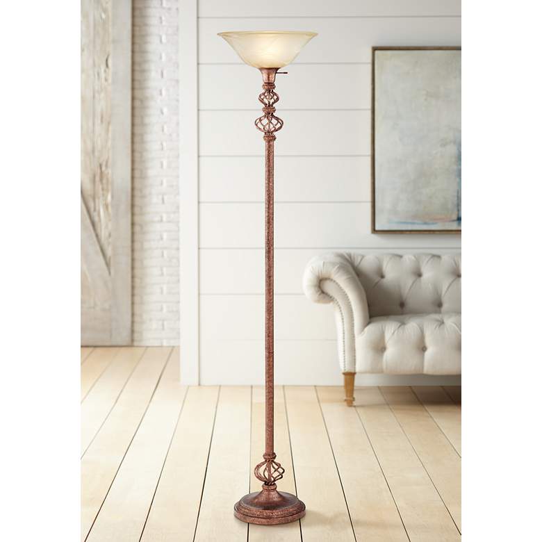 Image 1 Open Frame Accent Wrought Rust Torchiere Floor Lamp