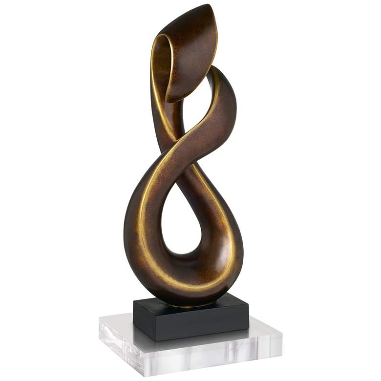 Image 1 Open Infinity 25" High Gold Sculpture With 8" Square Riser
