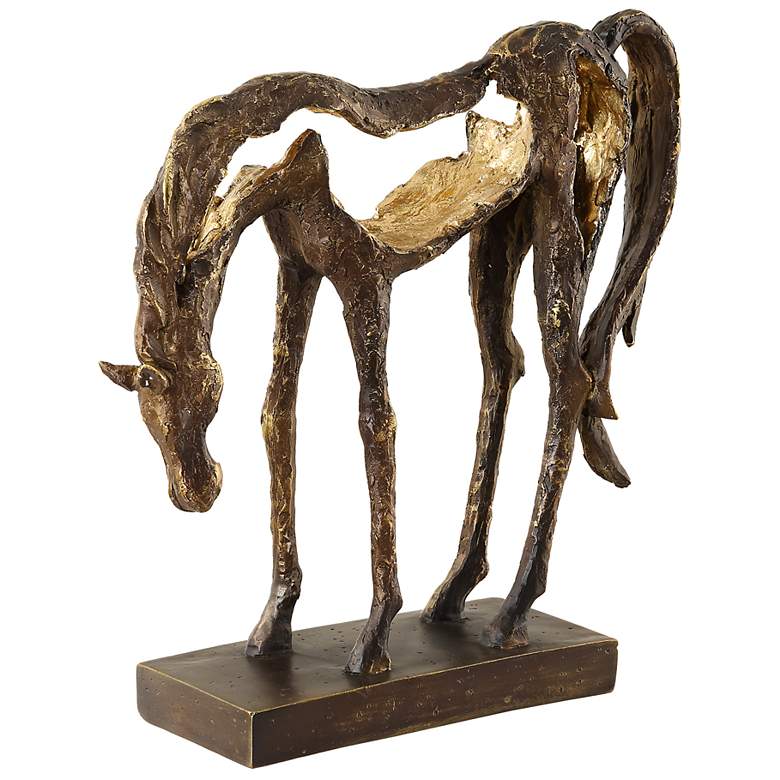Image 2 Openly Grazing 13"H Antiqued Bronze and Gold Horse Statue