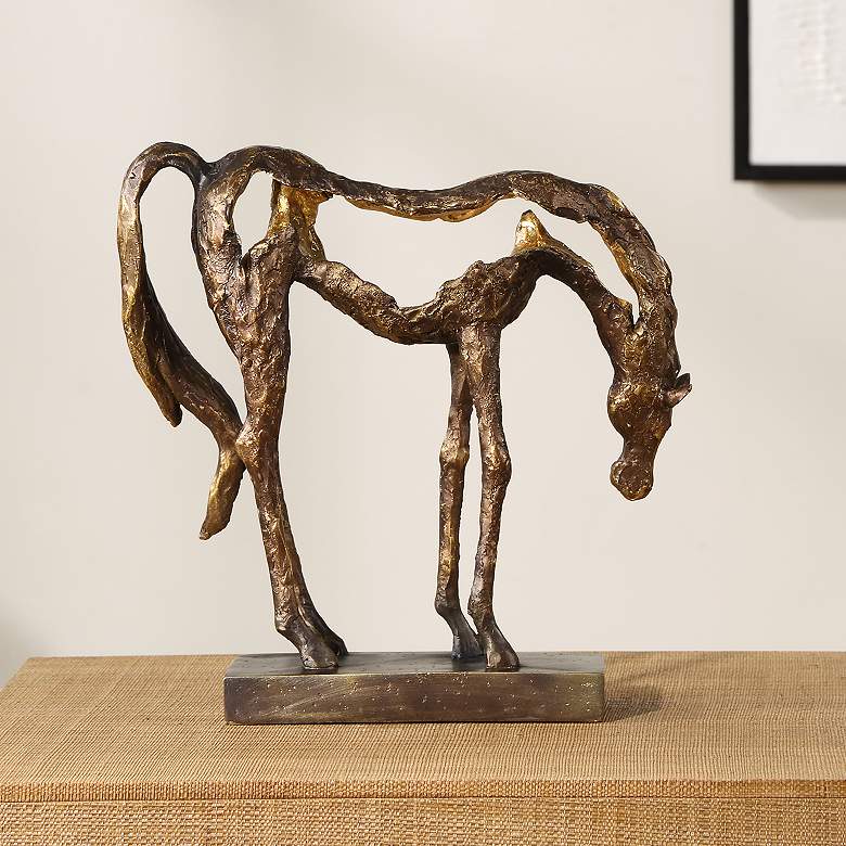 Image 1 Openly Grazing 13"H Antiqued Bronze and Gold Horse Statue
