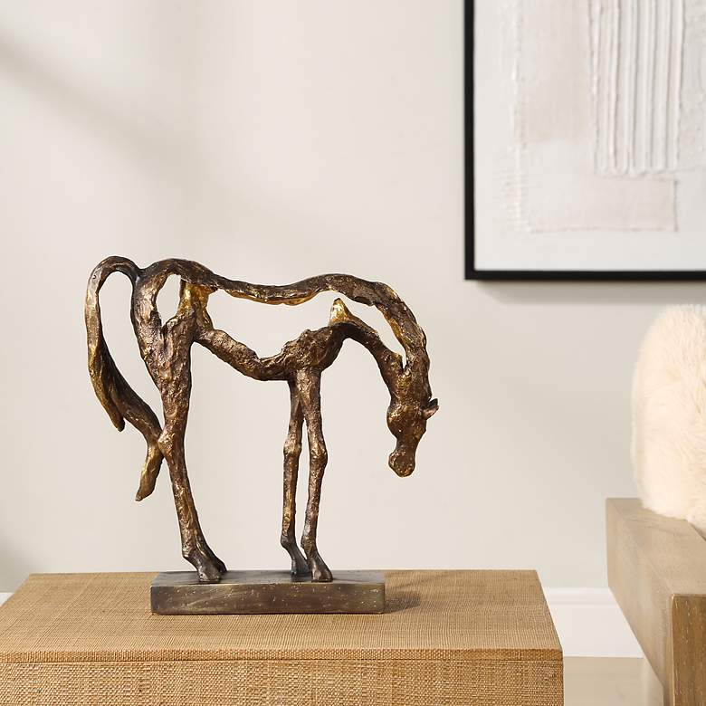 Image 3 Openly Grazing 13"H Antiqued Bronze and Gold Horse Statue more views